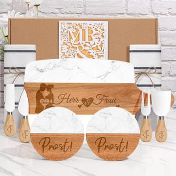 Nikcorp Poklon set za mladence 11 komada, daska za sir od bagremovog drva i mramora, pribor za rezanje, 2 podmetača, 2 salvete i čestitka, elegantan set za posluživanje hrane, personalizirani dizajn za dom