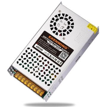 Nikcorp Impulsni naponski izvor EXENWING 24V 20A 480W za LED trake i 3D printere, 3 izlazna kanala, metalno kućište s ventilatorom, AC 110V/230V, dimenzije 12.5 x 11.5 x 5.0 cm