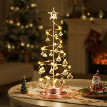Nikcorp LED božićna dekorativna svjetiljka Luxspire spiralno drvce, 30 LED dioda, 28 cm, kristalni akril, ružičasto zlato, ambijentalno blagdansko osvjetljenje na baterije za stol, policu i kamin, metalna