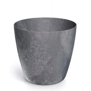Prosperplast Plastična saksija za cvijeće s okruglim poklopcem, efekt betona, tamno siva, 17,8 cm