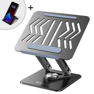 WOZINSKY SET: 360 aluminijski stalak za laptop + stalak za pametni telefon - crni