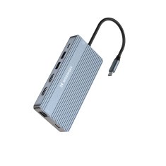 WOZINSKY 14u1 HUB za 3 monitora USB-A USB-C DisplayPort HDMI RJ45 SD TF mini priključak - sivi