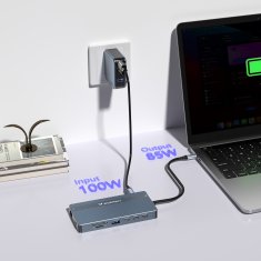 WOZINSKY 14u1 HUB za 3 monitora USB-A USB-C DisplayPort HDMI RJ45 SD TF mini priključak - sivi