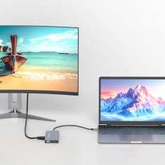 WOZINSKY 14u1 HUB za 3 monitora USB-A USB-C DisplayPort HDMI RJ45 SD TF mini priključak - sivi