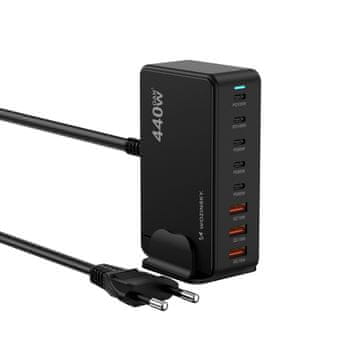 WOZINSKY Stolna stanica za punjenje 3x USB-A 5x USB-C GaN QC3 440W - crna