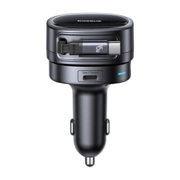 BASEUS USB-A USB-C auto punjač s uvlačivim USB-C kabelom 60W - crni