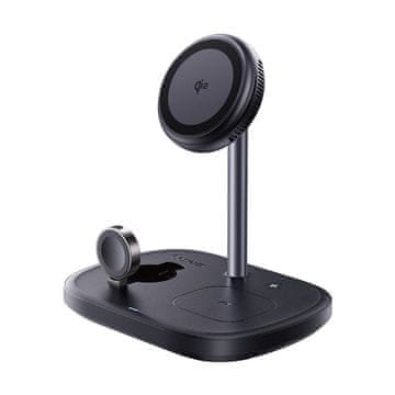 BASEUS 3-u-1 induktivni punjač za pametni telefon, sat, slušalice s hlađenjem s USB-C kabelom 45W - crni