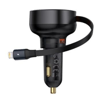 BASEUS 55W USB-A auto punjač s uvlačivim Lightning kabelom za iPhone - crni