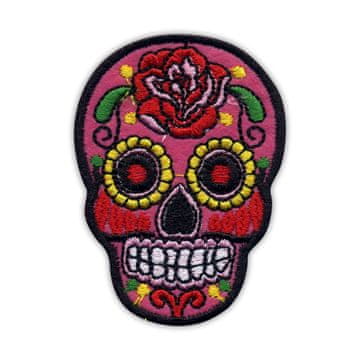 Vezena zakrpa/značka/amblem Meksička lubanja Calavera ružičasta - Magnetna podloga