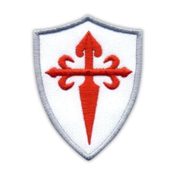 Našivek Crvenog križa Svetog Jakova na bijelom štitu - Podloga za lijepljenje peglom / toplinskim zatvaranjem - Vezeni našivek/značka/amblem