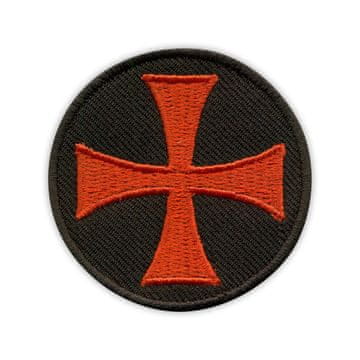 Našivka Templarski križ - okrugla našivka, crna pozadina - Podloga za lijepljenje peglom / toplinskim zatvaranjem - Vezena našivka/značka/amblem