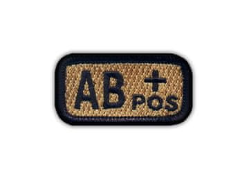 Našivka Krvna grupa AB "pos" kojot-smeđa - Samoljepljiva podloga - Vezena našivka/značka/amblem