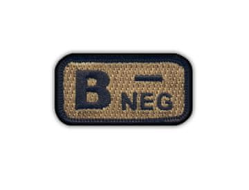 Našivka krvne grupe B "negativna" kojot-smeđa - magnetska podloga - vezena našivka/značka/amblem