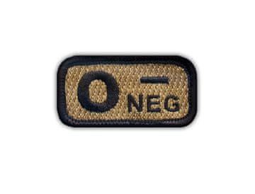 Našivka Krvna grupa 0 "negativna" kojot-smeđa - Magnetna podloga - Vezena našivka/značka/amblem