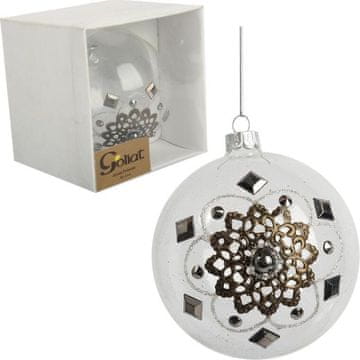 Elegantna staklena božićna kugla s metalnim ukrasom - 10 cm, prozirna