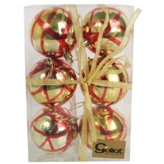 Set od 6 plastičnih kuglica s oslikanim dekorom 8 cm, zlatna boja