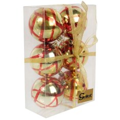 Set od 6 plastičnih kuglica s oslikanim dekorom 8 cm, zlatna boja