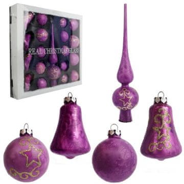Set od 18 staklenih kuglica s vrhom, ljubičasta boja