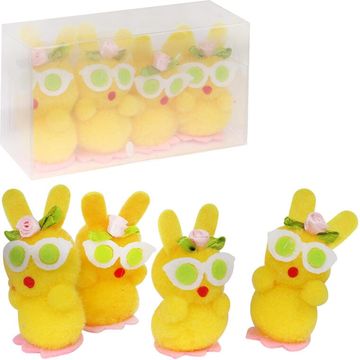 Set zečića s naočalama i cvjetićima, 4 komada, 6 cm, uskrsni ukrasi, žuti