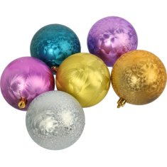 Set od 6 plastičnih kuglica u više boja, 8 cm, za božićne ukrase