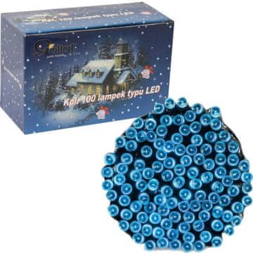 Vanjski LED božićni lampići, 100 kom., plava boja svjetla, bijeli kabel, kontroler s 8 funkcija, napajanje