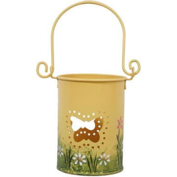 Žuti dekorativni lampion s motivom leptira za svijeću tealight s vješalicom