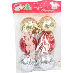 Set od 6 šarenih šljokicama ukrašenih kuglica 5 cm - alternativa staklenim božićnim ukrasima