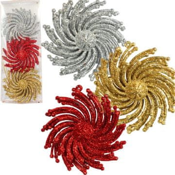 Set od 3 brokatnih ukrasa za bor u obliku pahuljica - raznobojno, plastika, 9 cm