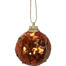 Set od 6 šljokicama ukrašenih narančastih kuglica, 6 cm