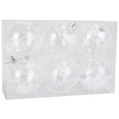 Set od 6 prozirnih plastičnih božićnih kuglica s bijelim šljokicama, 8 cm