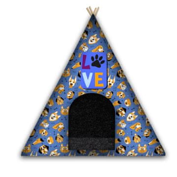 Tipi za psa/mačku s jastukom LOVE DOGS BLUE L