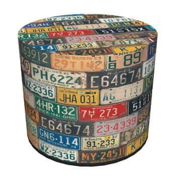 Bertoni Dekorativni puf, , Freeway print - okrugli puf za dnevni boravak, hodnik, cilindar 40 cm, elegantan, patentni zatvarač, periv