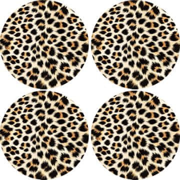 Bertoni Set od 4 okrugle podloge za 4D stolove, 33 cm - SVIJETLI LEOPARD | Ekološki filc, HD print, pranje na 40 °C,