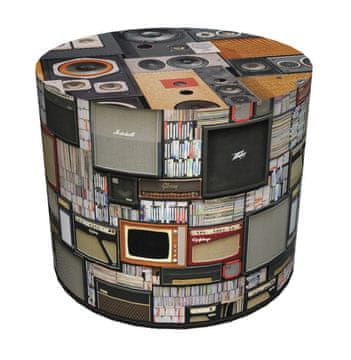 Bertoni Dekorativni puf, , Retro print - okrugli puf za dnevni boravak, hodnik, cilindar 40 cm, elegantan, patentni zatvarač, periv