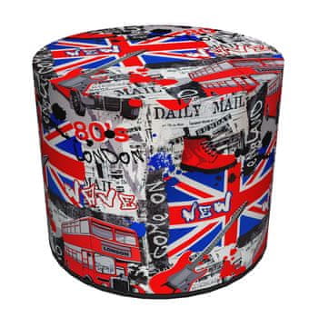 Bertoni Dekorativni puf, , londonski print - okrugli puf za dnevni boravak, hodnik, cilindar 40 cm, elegantan, patentni zatvarač, periv