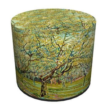Bertoni Baršunasti puf, , Van Gogh Tužni print - okrugli ukrasni puf, za dnevni boravak, cilindar 40 cm, elegantan, patentni zatvarač
