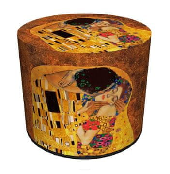 Bertoni Baršunasti puf, , otisak Klimtovog poljupca - okrugli ukrasni puf, za dnevni boravak, cilindar 40 cm, elegantan, patentni zatvarač