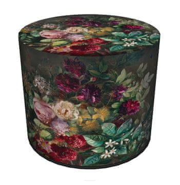 Bertoni Baršunasti puf, , print buketa - okrugli ukrasni puf, za dnevni boravak, cilindar 40 cm, elegantan, patentni zatvarač