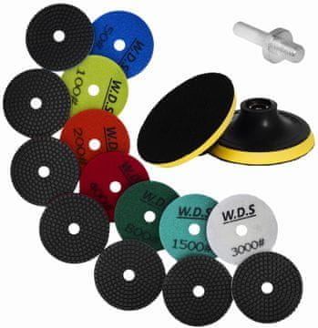 Set dijamantnih diskova 50 - 3000 grit, M12 adapter, disk, rukavice WDS2212