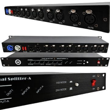 4M xsplit 2x4 DMX razdjelnik 8-kanalni 19" 1U rack dva načina rada