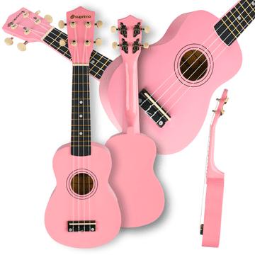 Mo UK21 PK sopran ukulele 21" ružičaste drvene boje za djecu za učenje sviranja.