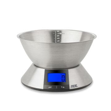 ADE Hanna kuhinjska vaga s posudom, do 5 kg, 2,25 l, promjer 24 x 15,5 cm, brušeni nehrđajući čelik