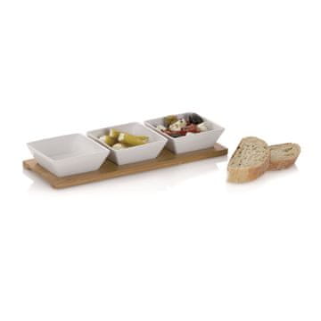 Kela Philipa set od 3 kvadratne porculanske zdjele na bambusovoj podlozi, 33,5x12x5 cm