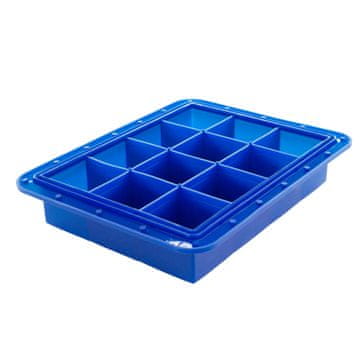 LURCH Posuda za led, 12 velikih kockica, platinasti silikon, veličina kockice 5x5x5 cm, plava /
