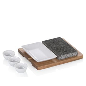 Kela Kameni set za posluživanje, granit/keramika/akacija, 29 x 23 x 4,5 cm /