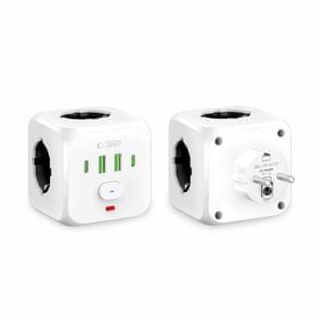 Tech-protect distributer 3x230V s USB punjačem TypeA-C PCL3x4