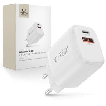 Tech-protect NCA65W GaN mrežni punjač USB / USB-C QC PD 65W, bijeli