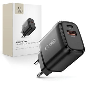 Tech-protect NCA65W GaN mrežni punjač USB / USB-C QC PD 65W, crni