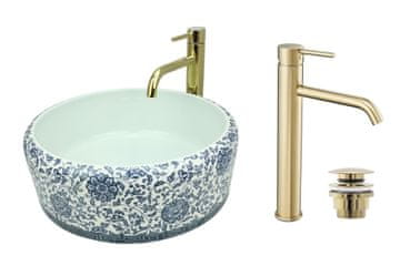 DE Aufsatzwaschbecken 40 cm Glanz Set mit Waschtischbatterie und Stopfen - Aufsatzwaschbecken Oval für Badezimmer - Modern Waschbecken ohne Hahnloch - Waschbecken mit Armature