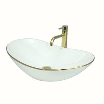 DE Aufsatzwaschbecken 62 cm - Glanz Modern Waschbecken ohne Hahnloch - Elegant Aufsatzwaschbecken Oval für Badezimmer und Gäste WC - nur Bad Waschbecken